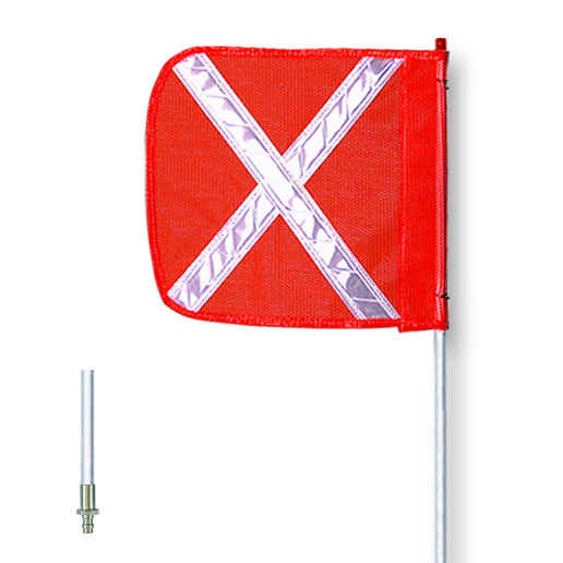 General-Purpose 5' Non-Lighted Warning Whip w/ Quick Disconnect Base 12" Orange Flag White X