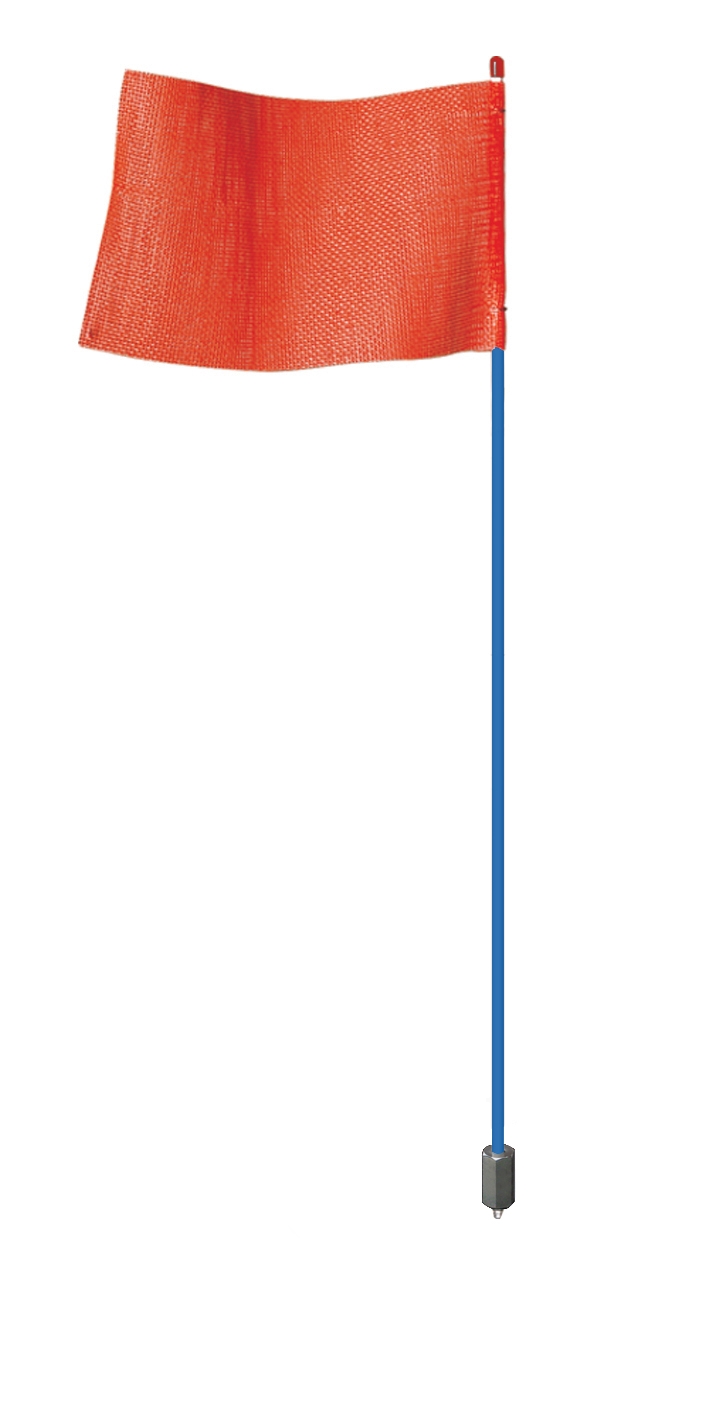 7' Light-Duty Warning Whip with Blue Rod and Hex Base Mount, Orange Flag - FSRR7BLU-HB