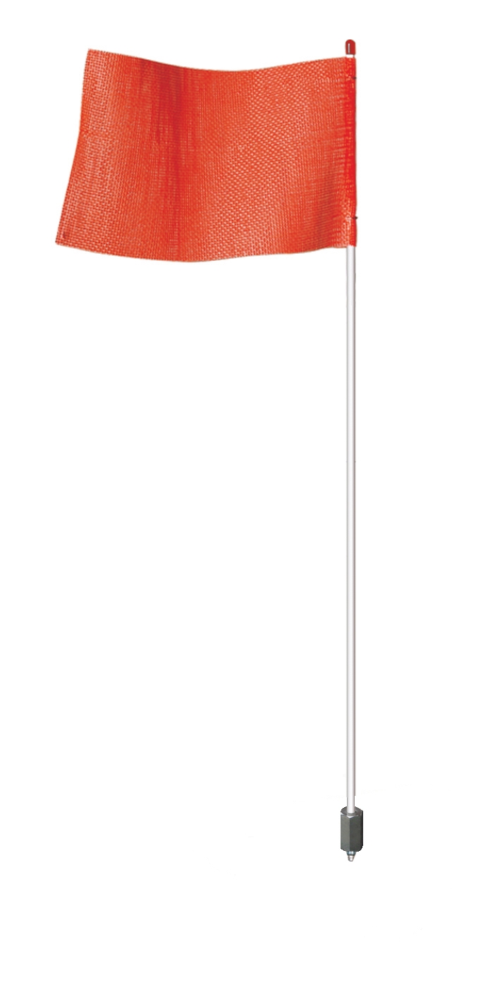 7' Light-Duty Warning Whip with White Rod and Hex Base Mount, Orange Flag - FSRR7W-HB